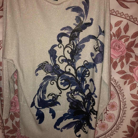 Macys Alfani Festive scoop neck tunic sweater with metallic detail - Picture 1 of 4